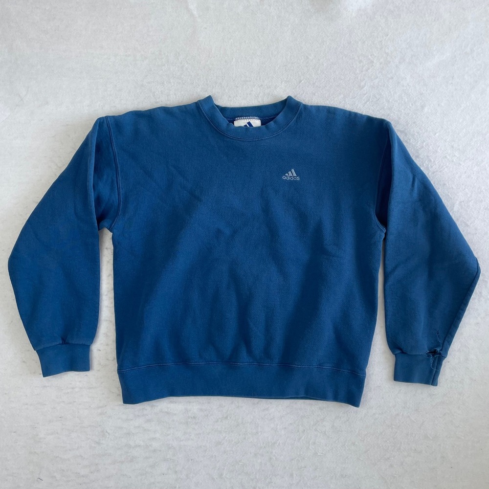 Adidas Sweatshirt Size Medium Blue Vintage Made in USA Embroidered Logo Crewneck